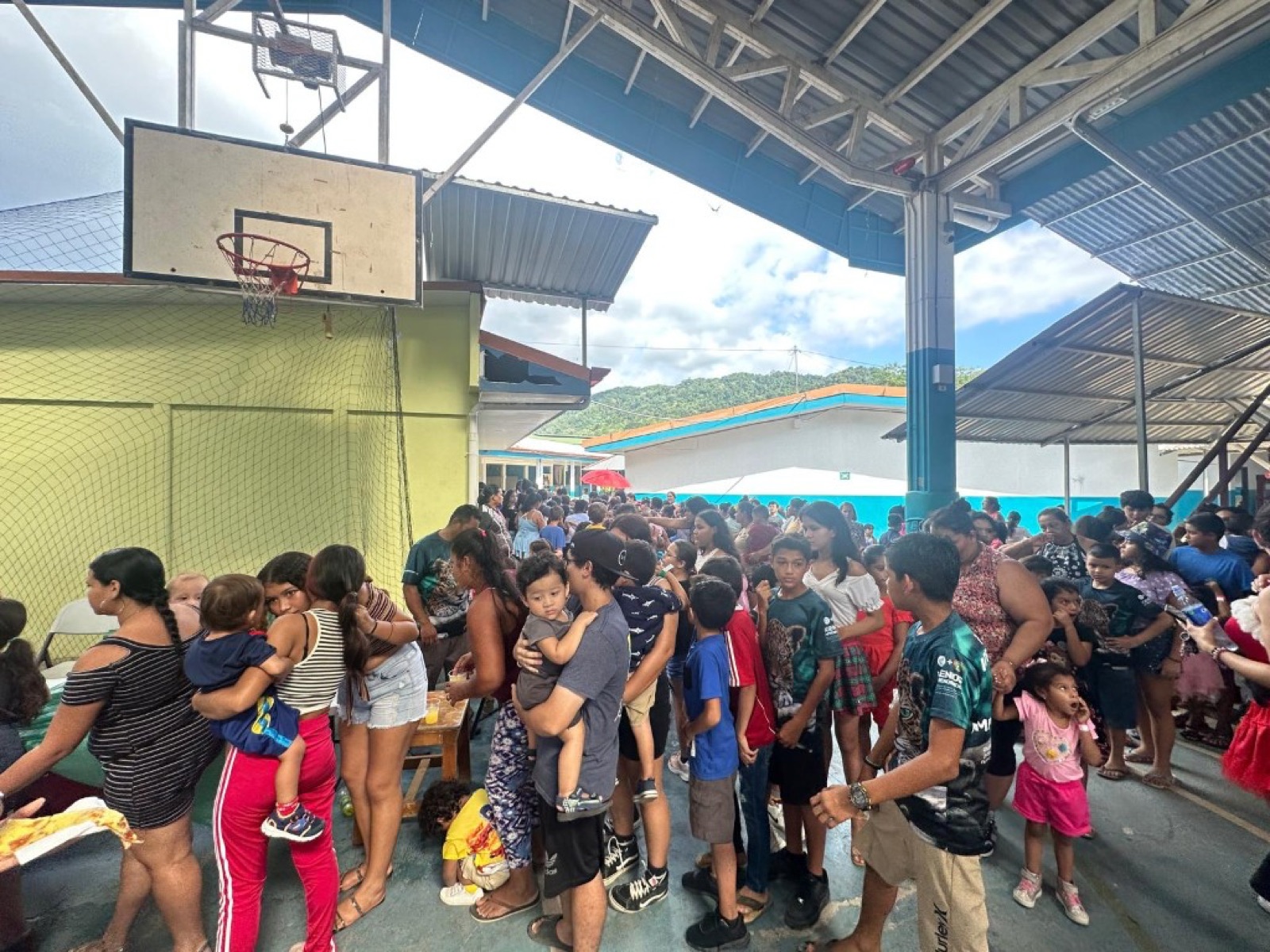 Families at the school courtyard